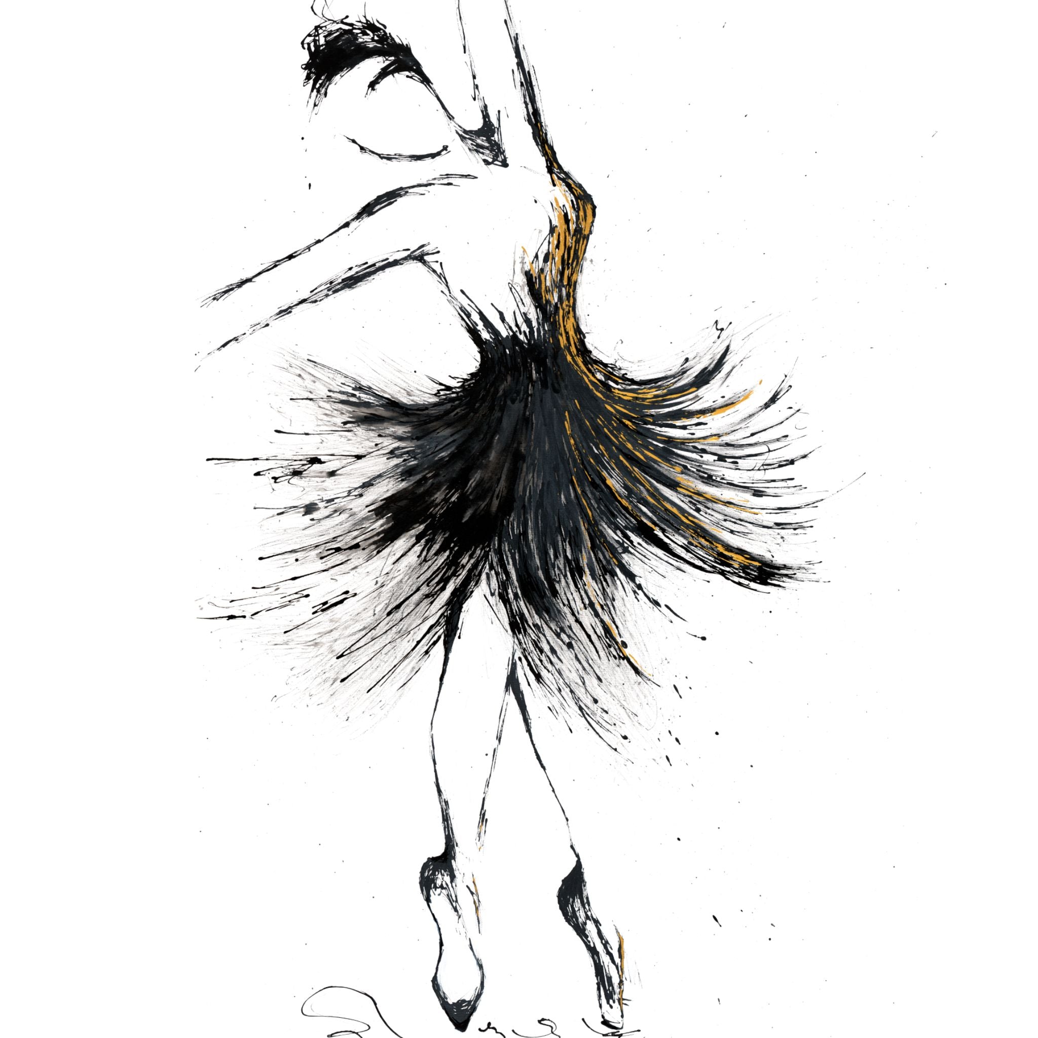 "In the Moment" - a modern canvas art print featuring a ballerina in an en pointe pose.