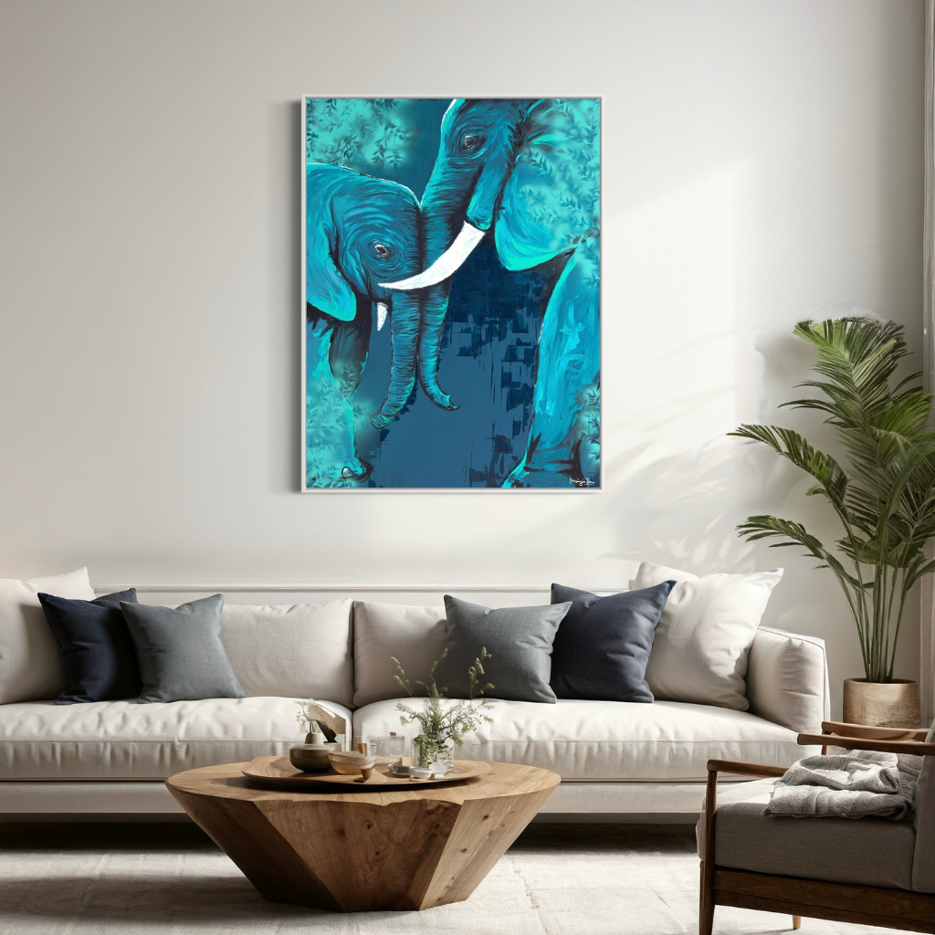 Bring home the feeling of peace, calm and love with this beautiful elephant artwork depicting a mother's unconditional love. Whether its your home, office or a creative space, this artwork will transform your space. Available in a wide variety of styles and sizes. Shipping Worldwide.
